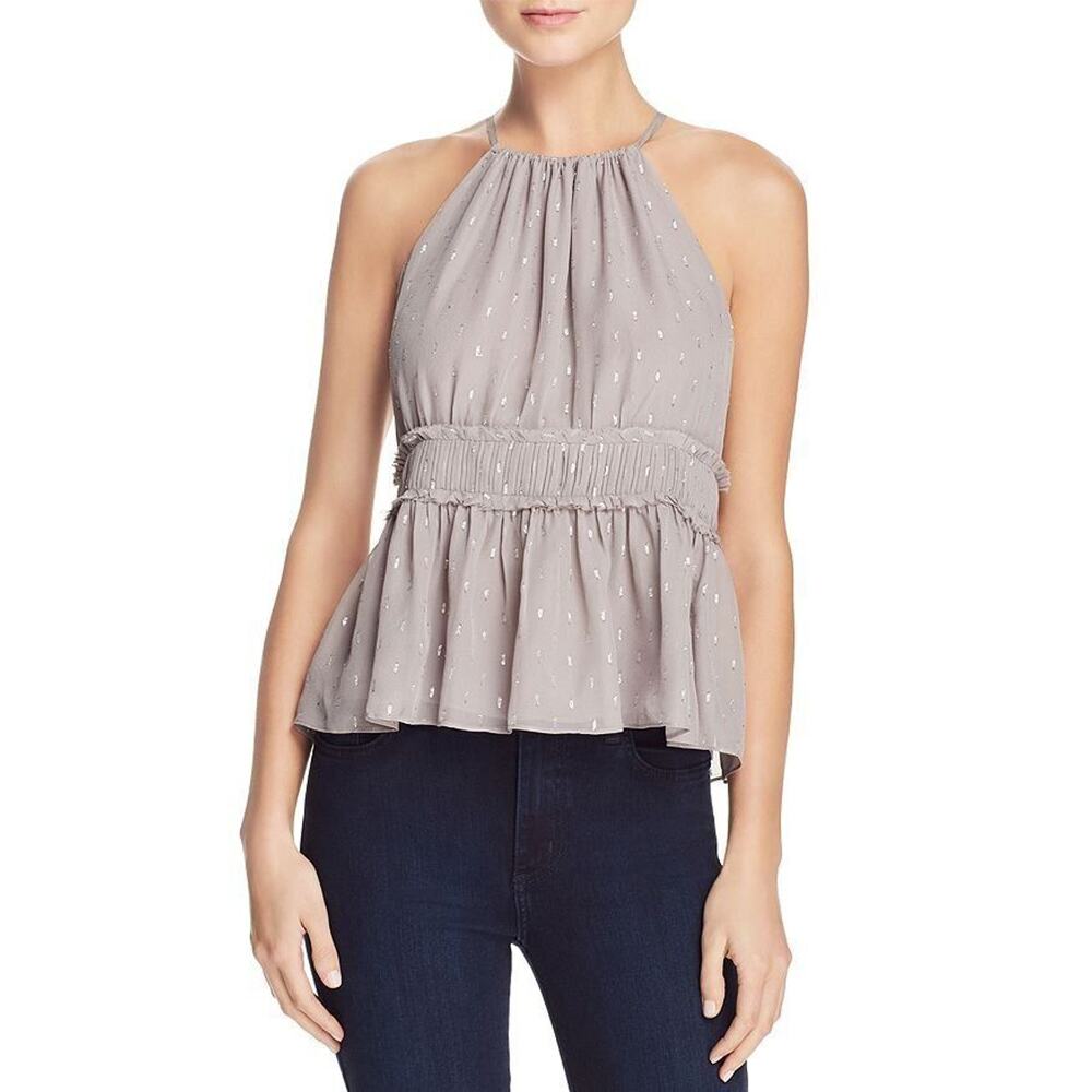 Joie Shawnette Vintage Silver Silk Pleated Peplum Blouse XXS NEW